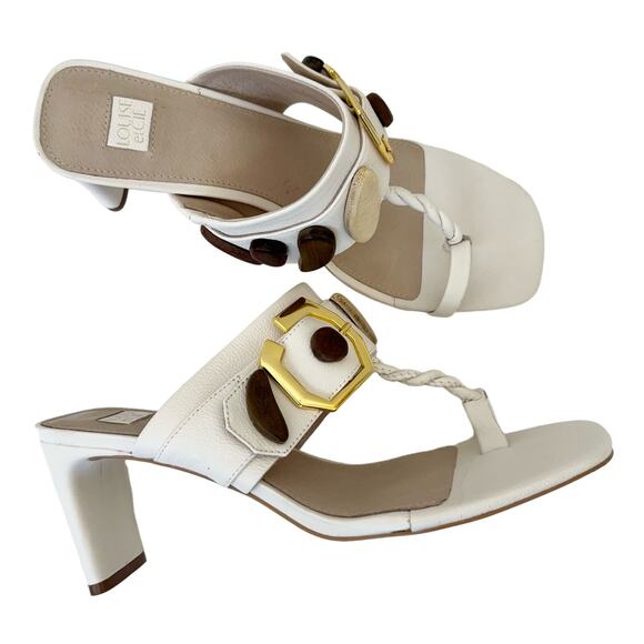 Louise et Cie Lalita Leather Mules Heel Sandals Embellished Boho Cream 11M - Picture 1 of 10